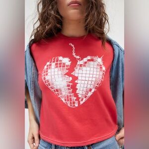 Urban Outfitters Broken Heart Disco Ball Graphic Slim Tee - Small